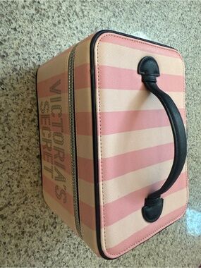 Victoria's Secret Pink and Cream Striped Travel Cosmetic Case